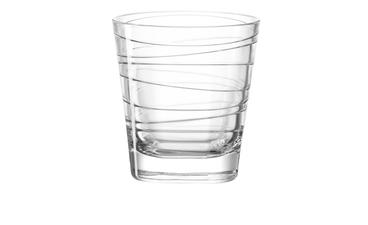 Leonardo Whiskyglas Vario 250 ml: transparent, zylindrisch, 8 cm Durchmesser, mit feinen spiralförmigen Rillen.