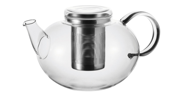 Leonardo Teekanne Moon 1500 ml Teekanne aus Glas mit Metalleinsatz und Glasdeckel, abgebildet auf weißem Hintergrund.
