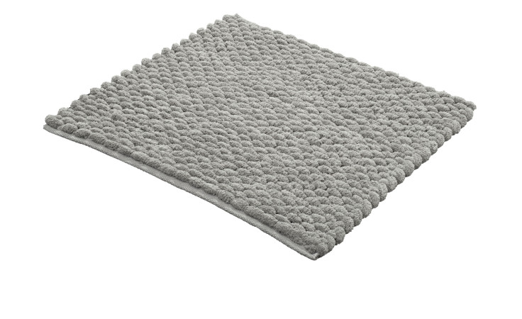 Der Kleine Wolke Badteppich Willow 60x60 cm ist grau mit weichen, runden Büscheln auf weißem Grund.