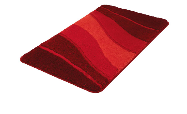 Kleine Wolke Badteppich Ocean 60x100 cm, Synthetikfaser, gewellte rot-orange Streifen auf weiß.