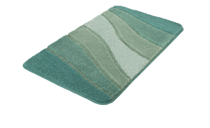 Kleine Wolke Badteppich Ocean 60x100 cm: rechteckiger Badteppich mit grünen Wellenstreifen auf weißer Kunstfaser.
