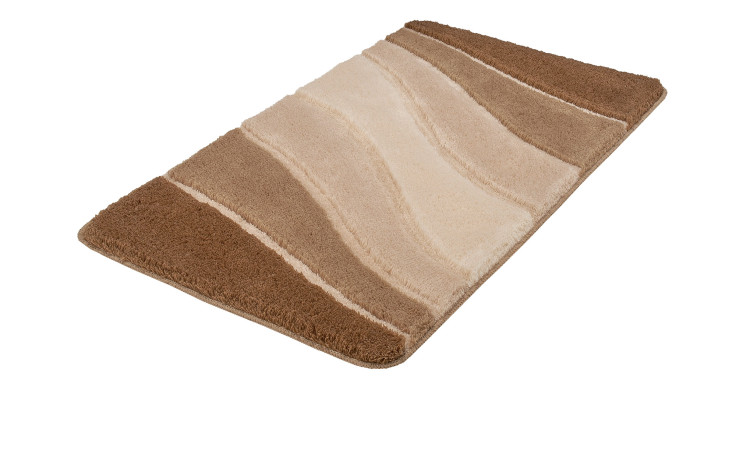 Kleine Wolke Badteppich Ocean 80 x 150 cm, rechteckig, Synthetikfaser mit welligen Streifen auf Weiß.