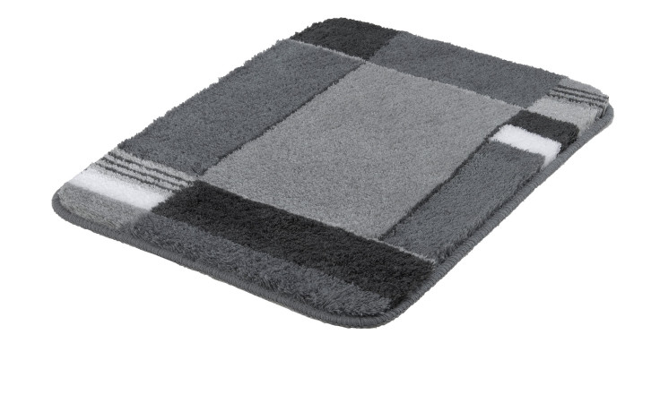 Kleine Wolke Badteppich Padova 50x65 cm: weiche Kunstfaser, grau/weißes geometrisches Muster, rechteckig.