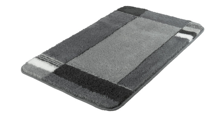 Kleine Wolke Badteppich Padova 70x120 cm in anthrazit, Synthetikfaser, geometrisches Bordürenmuster.