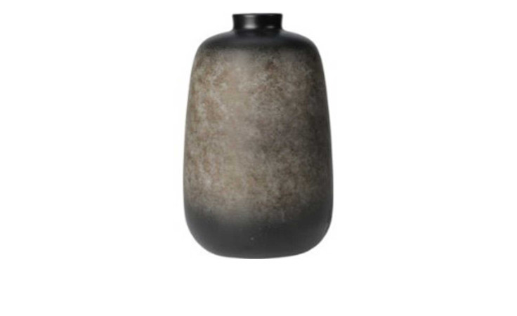 Vase 20 cm aus mattschwarzer, grauer und brauner Dolomitkeramik mit schmalem Hals und strukturierter Oberfläche.