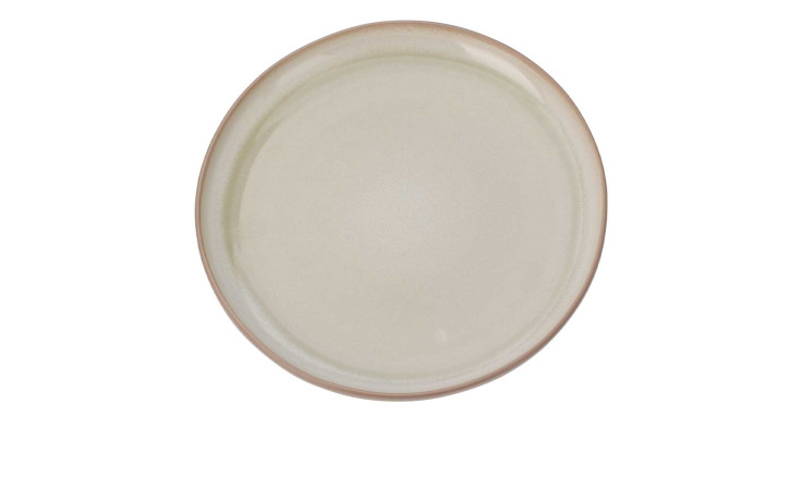 Der Speiseteller 26 cm ist ein runder Keramikteller in creme mit erhöhtem Rand, von oben gesehen auf weiß.