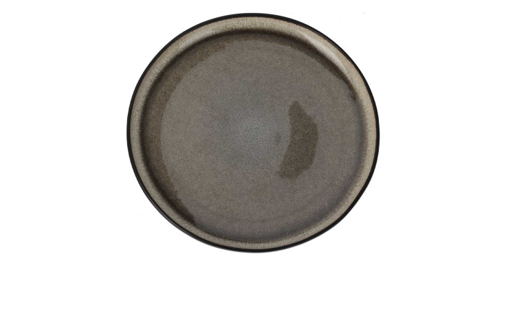 Ein runder, leerer, dunkelgrauer Speiseteller 26 cm, von oben gesehen, auf weißem Hintergrund.