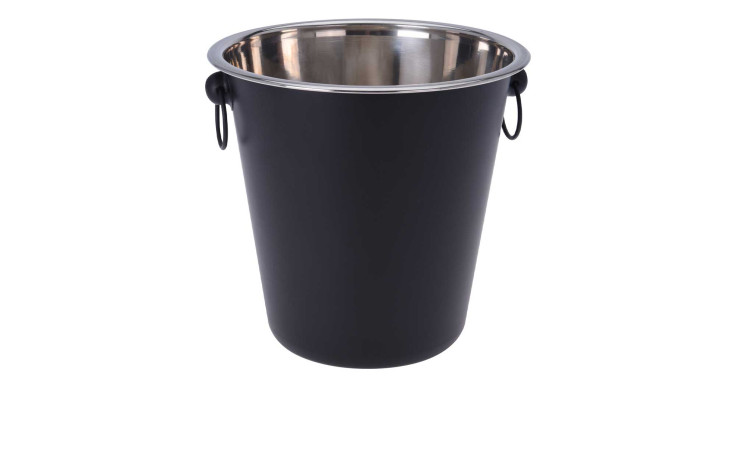 Der Sektkühler 20 cml ist ein schwarzer Metall-Eiskübel mit Edelstahl-Innenleben und zwei seitlichen Griffen - eine stilvolle Tischdekoration.