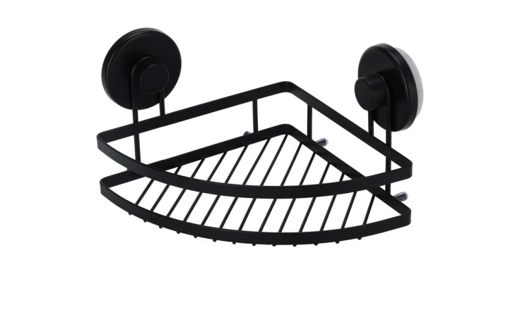 Badezimmerregal 20 x 20 cm, schwarz, aus Metall, mit zwei Saugnäpfen zur Wandmontage.