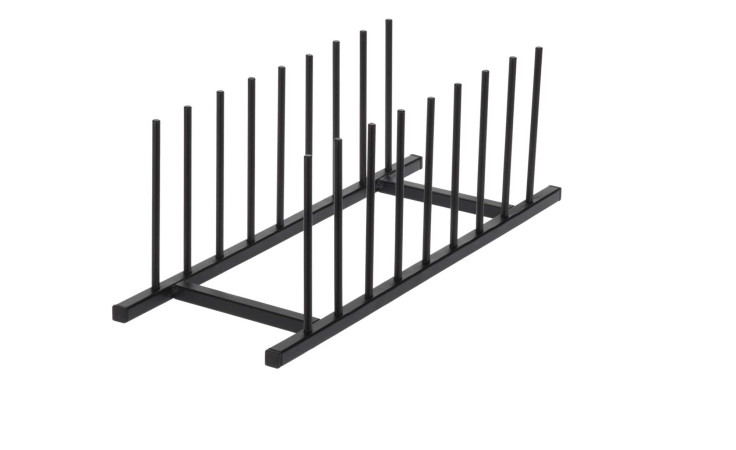 Tellerhalter 34 x 12,5 cm mit vertikalen Stäben und offenen Seiten. Ideal zum Heften von Feuerholz.