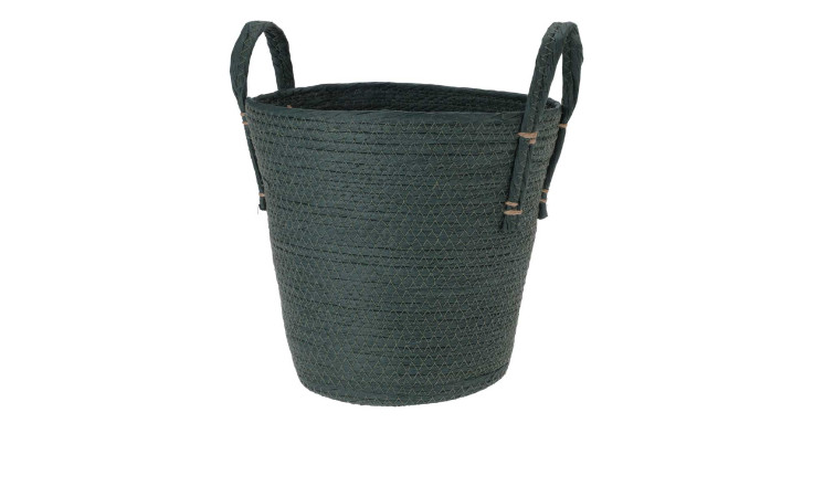 Korb mit Griffen 25 x 24 cm in Dunkelgrün, ideal als Zubehör oder Deko, vor weißem Hintergrund abgebildet.