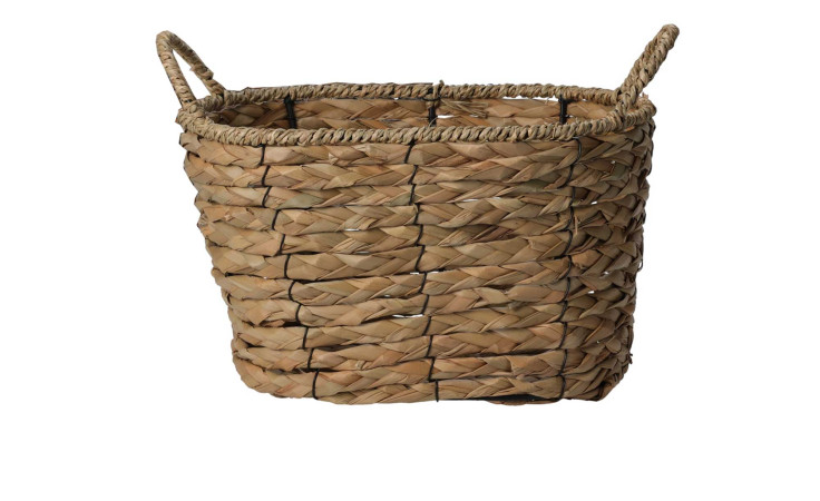 Korb mit Handgriffen 23,5 x 24 x 35 cm aus Natur Braun Fasern, rechteckig, isoliert vor weißem Hintergrund.