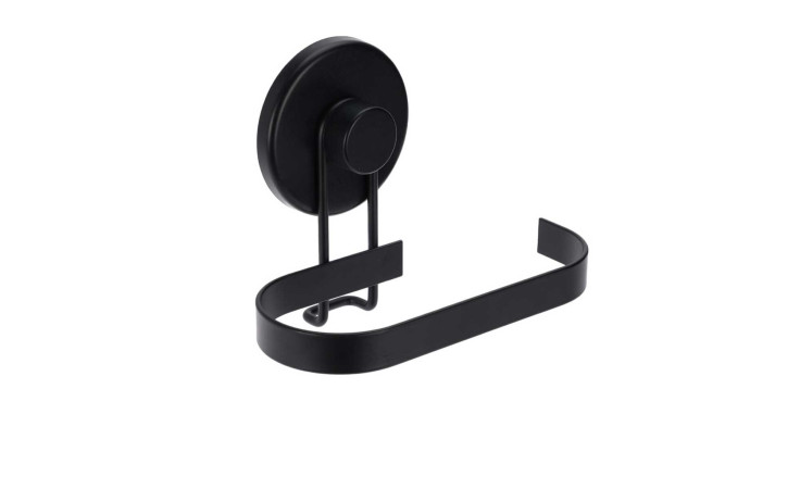 Mattschwarzer WC-Rollenhalter aus Eisen, wandmontiert, offenes minimalistisches Dekorationsdesign.