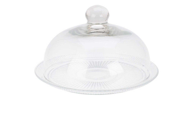 Tortenplatte mit Glocke 30 cm, mit dezent strukturierter Haube aus klarem Glas.