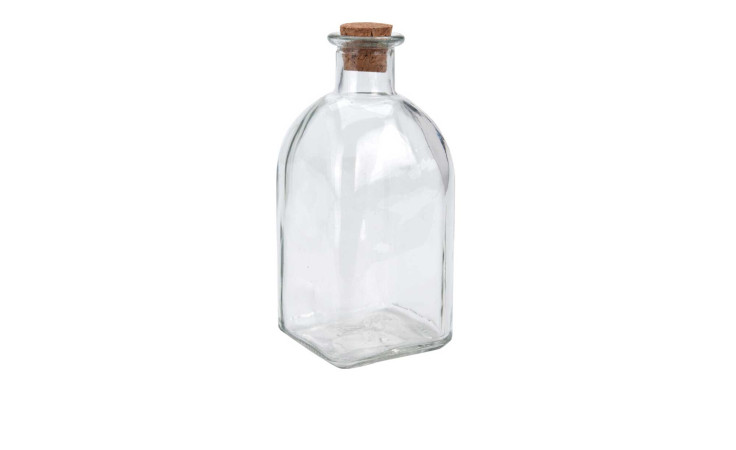 Flasche 250 ml: Klarglas mit quadratischem Boden und Korken-perfekt als Deko oder stilvolles Accessoire.