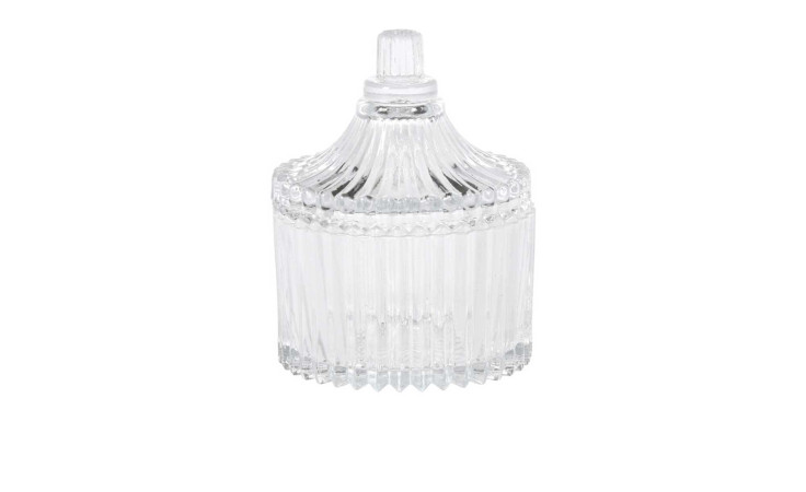 Bonbonschale: Klarglasgefäß mit vertikalem Rippenmuster und Deckel - stilvolle Dekoration oder Accessoire für Ihr Zuhause.