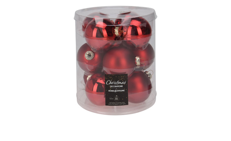 Eine durchsichtige Plastikbox mit 12 glänzenden und matten Weihnachtskugeln: Weihnachtskugel-Set 12 Stk.