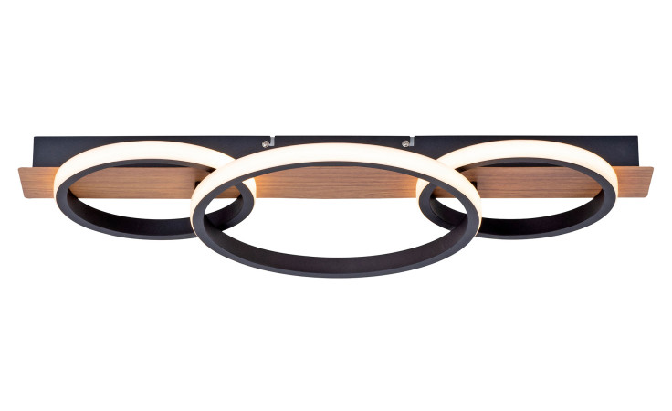 LED-Deckenleuchte Trooper von Leuchten Direkt: drei LED-Ringe, schwarzes Finish und schlanker, rechteckiger Aluminiumfuß.