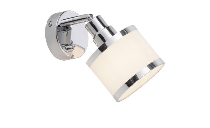 Die Wandleuchte Accor 17 cm ist eine moderne Wandleuchte in Chrom mit einem weißen zylindrischen Textilschirm.