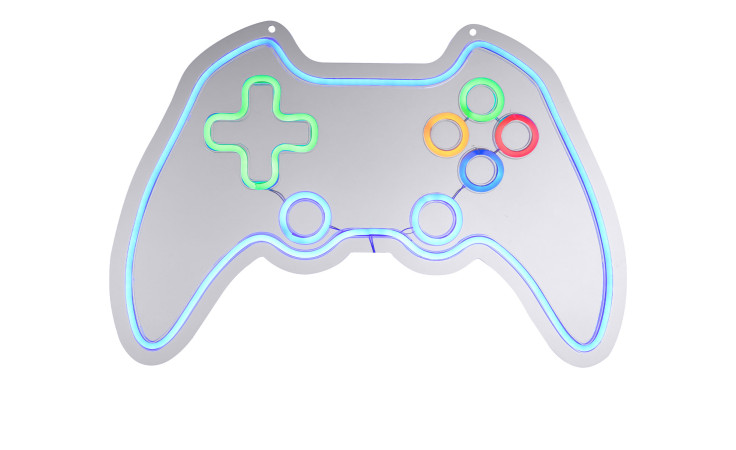 LED-Bild - Neon-Gamer: Weißes Wandbild mit blauem Neon-Gamecontroller, Leuchtmittel inklusive für einen modernen Vibe.