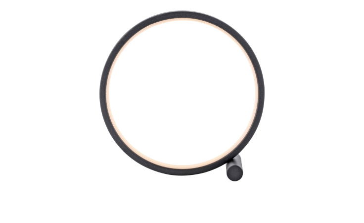 Die LED-Tischleuchte Mini Ritus 25,5 cm ist eine moderne schwarze Lampe mit Leuchtmittel und einem minimalistischen zylindrischen Sockel.