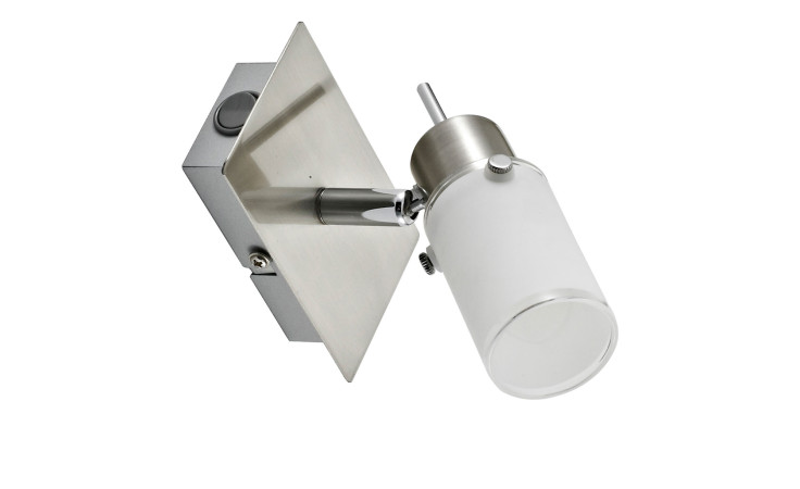 Leuchten Direkt Wandleuchte Max: moderne Wandleuchte mit verstellbarem Strahler, mattierter Glasschirm, Metallfuß.