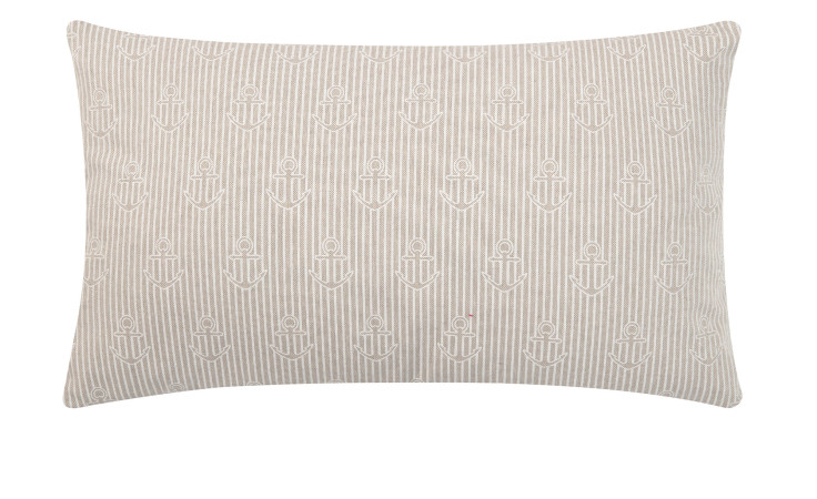 Kissenhülle Amrum 30 x 50 cm, beige mit weißen Streifen und gesticktem Anker-Motiv aus Mischgewebe.