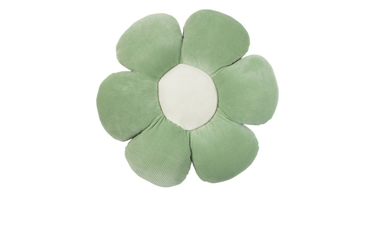 Grünes und weißes Blumenkissen Minnie 50 cm, sechsblättrige Blütenform, gefüllt mit Kunstfaserfüllung.