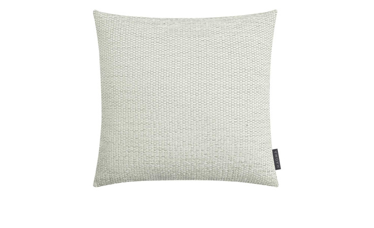 Hellgraue Kissenhülle Cefalu 45 x 45 cm aus Synthetikfaser, rechteckig mit kleinem schwarzem Tag.