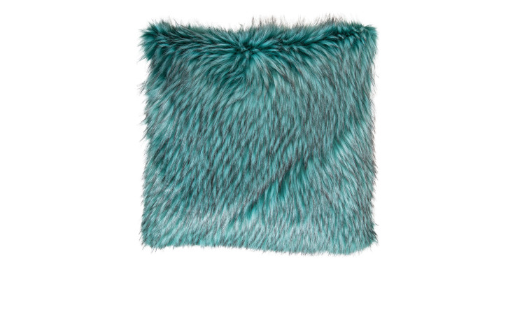 Quadratische grüne Kissenhülle Cuddly 50 x 50 cm mit langen, weichen Kunstfellfasern, abgebildet auf weißem Hintergrund.