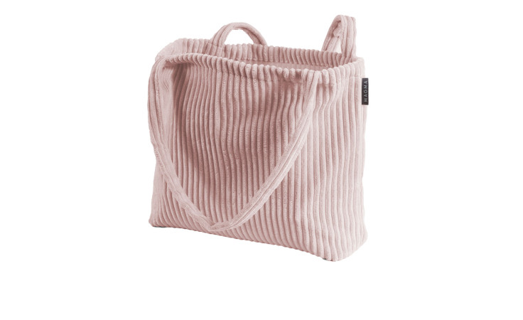 Tasche Shara, 48 cm, aus gerippter Kordel, mit kurzen Griffen und langem Riemen, abgebildet auf weißem Hintergrund.