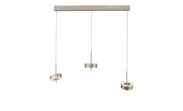 LED-Pendelleuchte Q-Rotate von Paul Neuhaus mit 3 silberfarbenen Kreisen, höhenverstellbar, Leuchtmittel inklusive.
