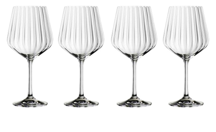 Cocktailglas Gin & Tonic 4er-Set 640 ml aus transparenten Kristallglas in einer Wellen-Optik.