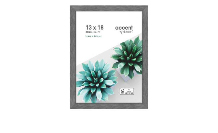 Aluminium-Bilderrahmen Star 13 x 18 cm mit einem grauen Struktur Rahmen und transparenten Glas.