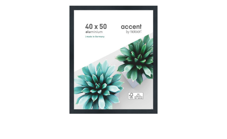 Aluminium-Bilderrahmen Star 40 x 50 cm mit einem schwarz matten Strukturrahmen und transparenten Glas.