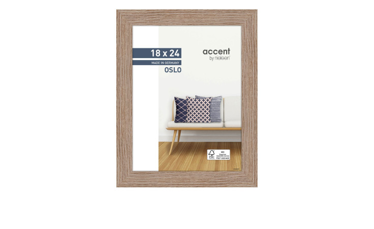 Holz-Bilderrahmen Oslo 18 x 24 cm mit einen Rahmen in holzfarben und transparten Glas.