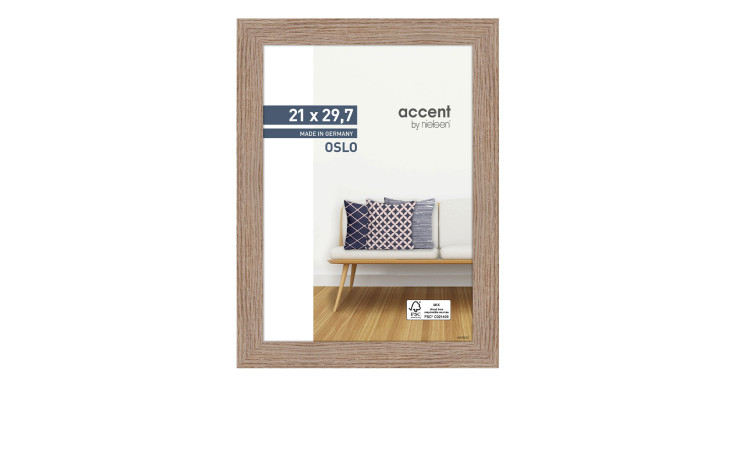 Bilderrahmen 21 x 29,7 cm aus Holz in holzfarben mit einem transparentem Glas.