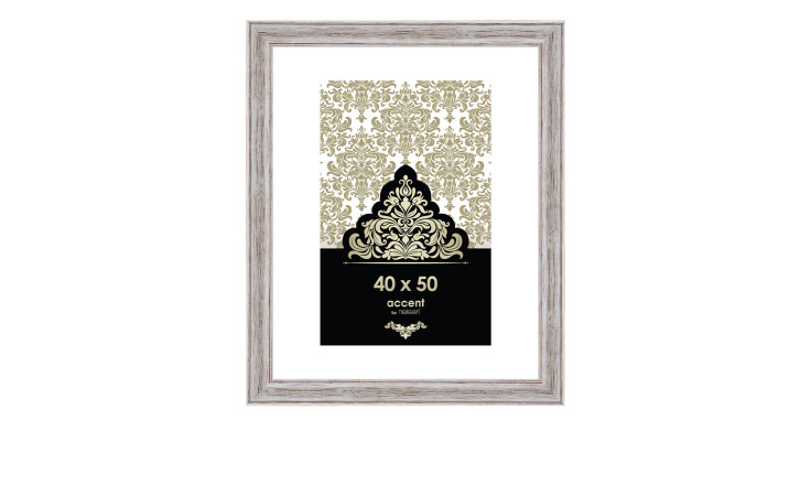 Bilderrahmen Vintage 40 x 50 cm in einem weiß / braunen Holzrahmen und transparentem Glas.