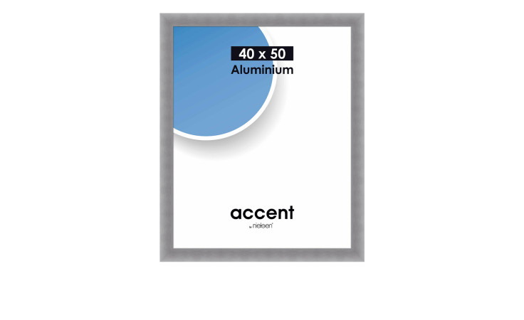 Bilderrahmen Largo 40 x 50 cm mit einem silbernen Aluminiumrahmen und transparentem Glas.