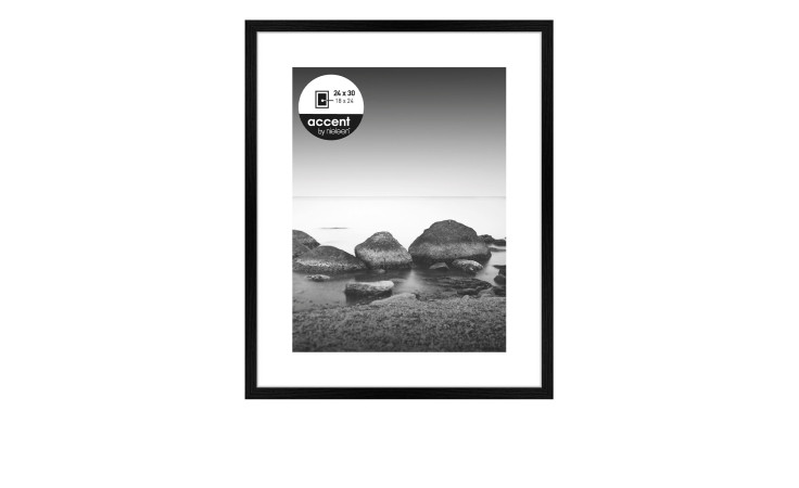 Bilderrahmen Aura 24 x 30 cm mit einem schwarzen Holzrahmen und transparentem Glas.