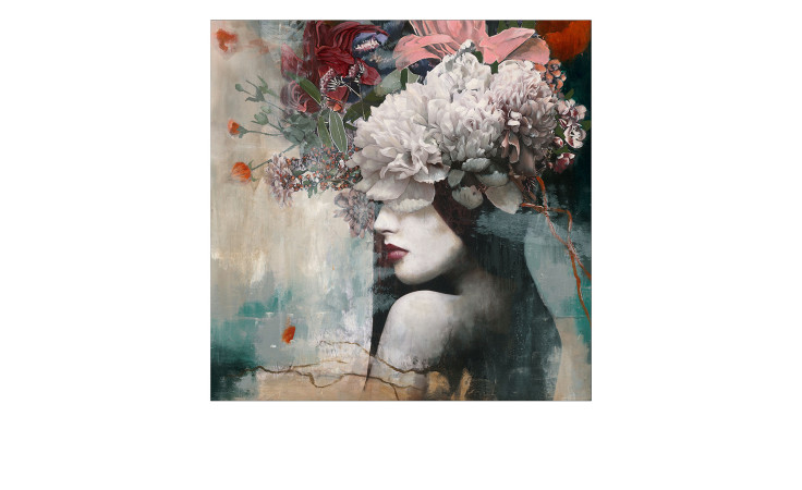 Handpainting 40 x 40 cm, mit einer Frau und Blumen