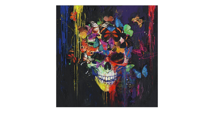 Handpainting Co Co 40 x 40 cm, Totenkopf mit Schmetterling
