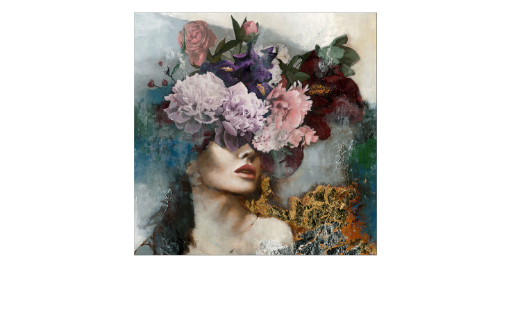 Handpainting 40 x 40 cm, Frau mit Blumen