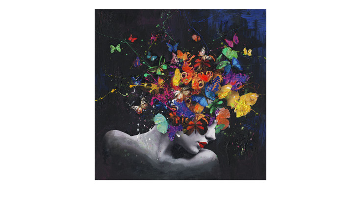 Handpainting Co Co 40 x 40 cm, Frau Mit Schmetterlingen