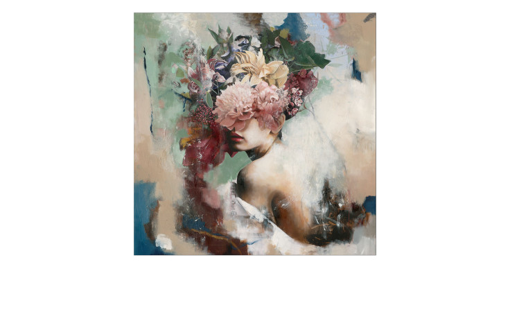 Handpainting 100 x 100 cm, Frau mit Blumen