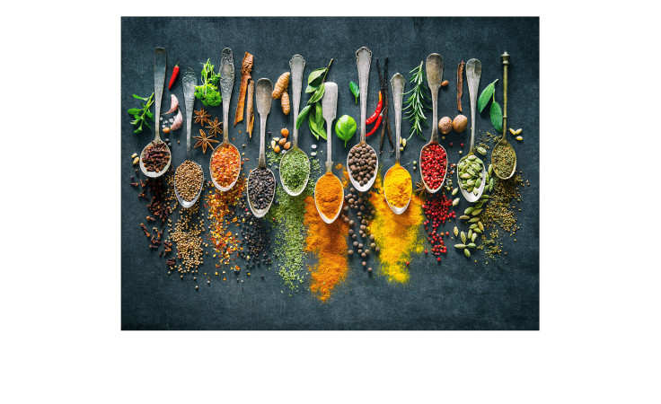 Glasbild Gewürzpalette 60 x 80 cm, Löffel mit gewürzen
