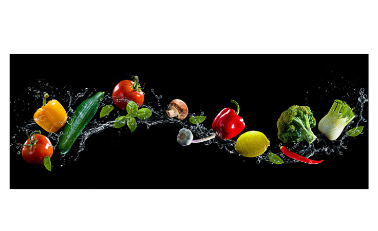 Glasbild Flying Vegetables 30 x 80 cm, verschiedenes Gemüse