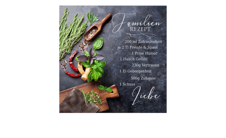 Glasbild Kochkreation 30 x 30 cm. Glasbild mit dem Thema - Kochen.