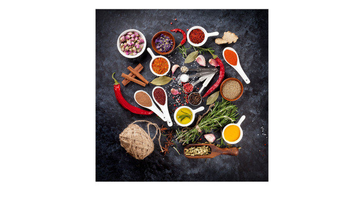 Glasbild Spicery 20 x 20 cm. Glasbild mit dem Thema - Gewürze.