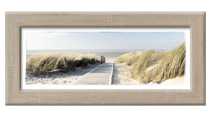 Framed-Art Seeblick 44 x 94 cm. Rahmenbild mit dem Thema - Strand und Meer.